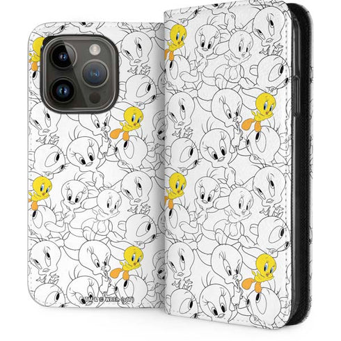Looney Tunes Tweety Super Sized Pattern iPhone 15 Pro Folio Case
